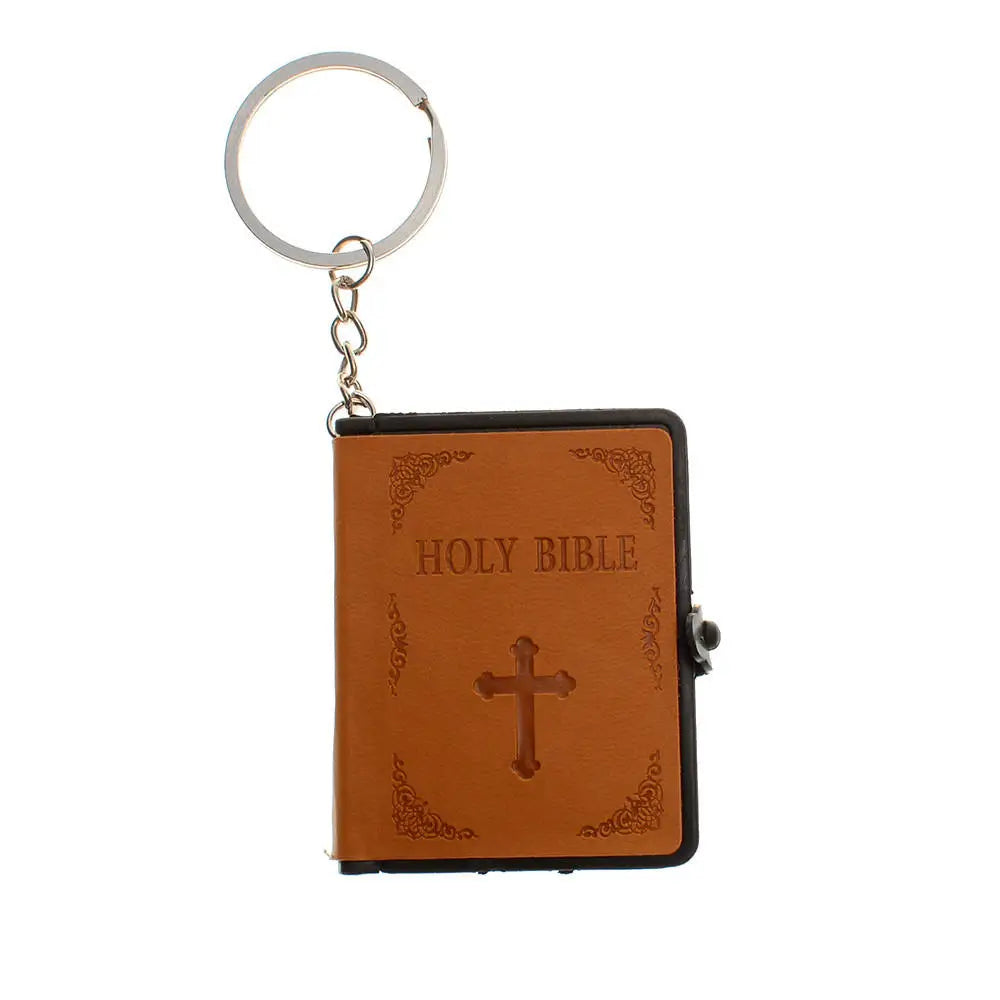 1Pcs Fashion Key Chain with Mini Bible English Mini Holy Bible Keychains Pu Leather Religious Christian Jesus Cross Keyrings