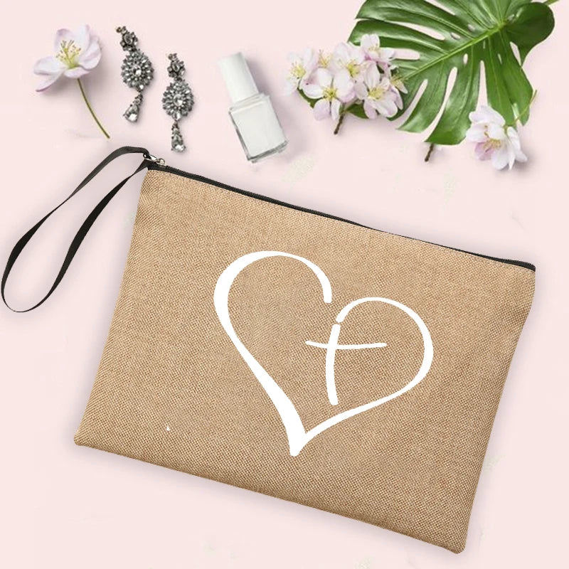 Jesus Faith Cross Print Christian Linen Wristlet Clutch Bag Beach Vacation Handbag Travel Wash Organizer Case Makeup Bags Gifts