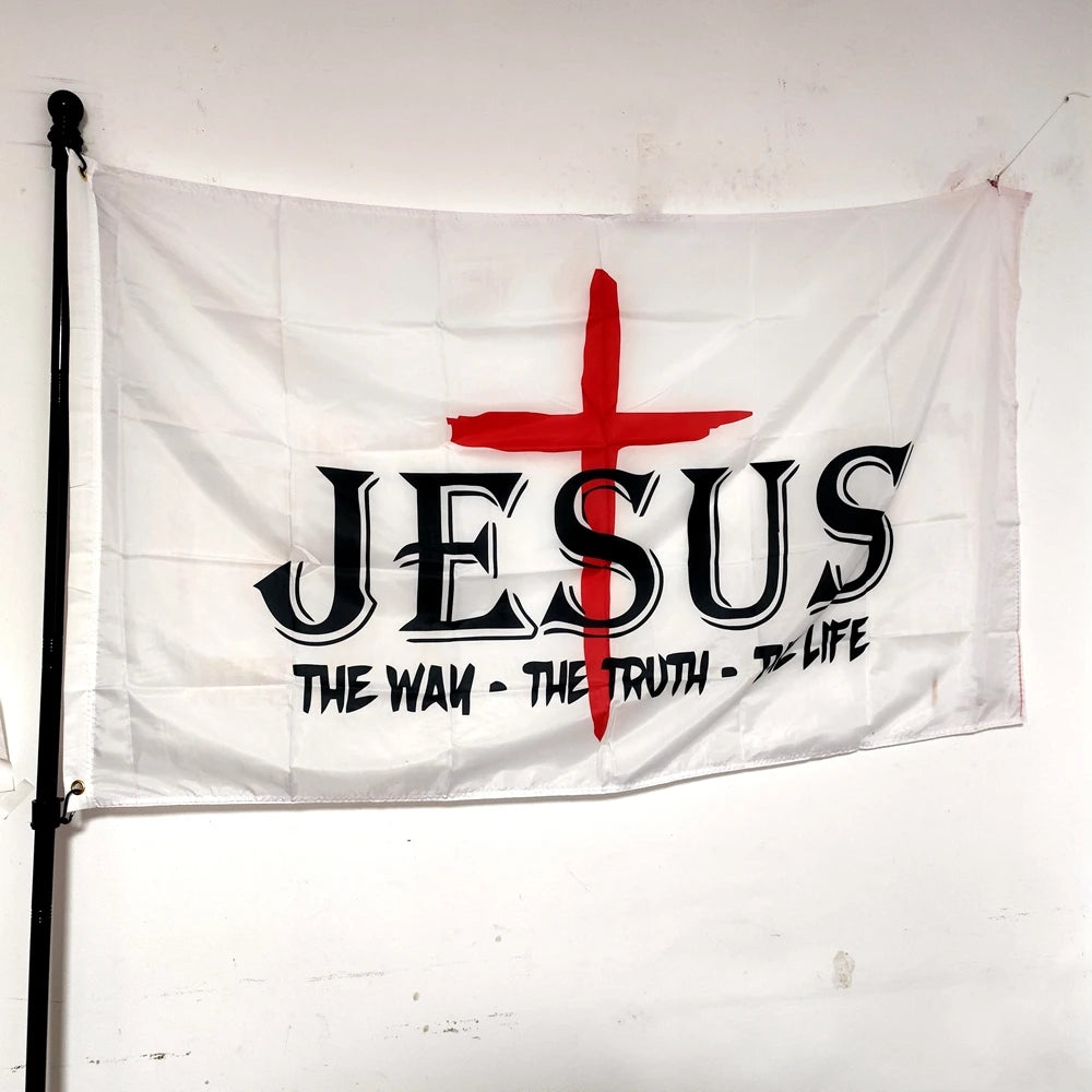 Jesus the Way Truth Life Christian Flag 3X5 Feet Indoor Outdoor Faith over Fear Religious Banner for Bedroom Church Garden Decor